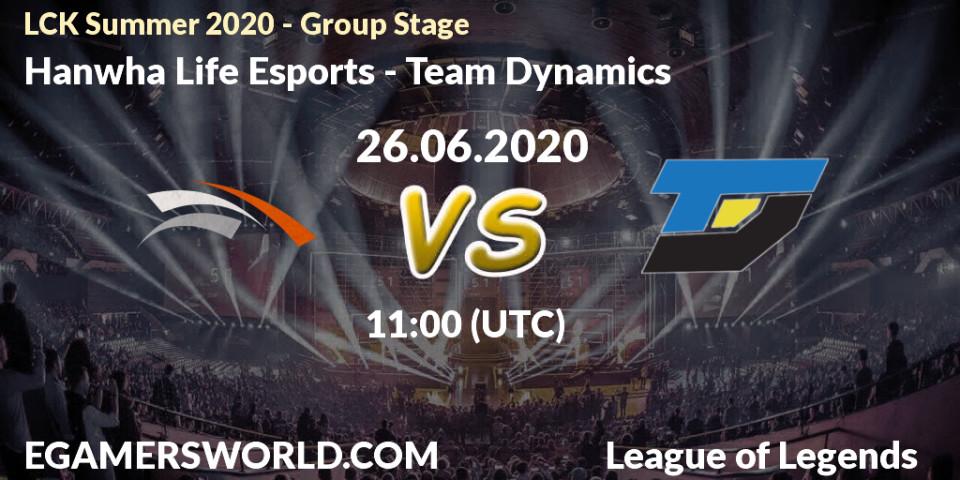 Pronósticos Hanwha Life Esports - Team Dynamics. 26.06.2020 at 10:41. LCK Summer 2020 - Group Stage - LoL