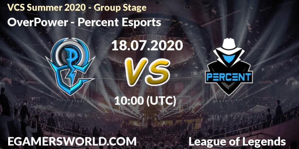 Pronósticos OverPower - Percent Esports. 18.07.2020 at 09:41. VCS Summer 2020 - Group Stage - LoL