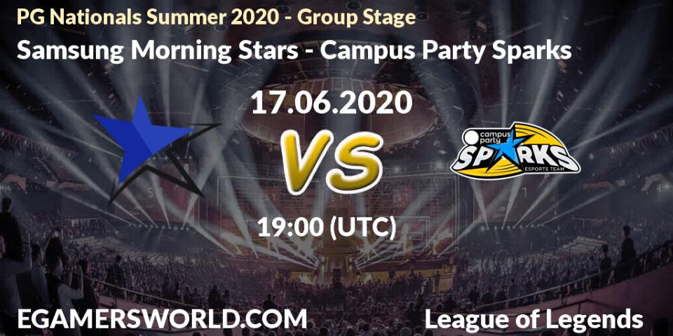 Pronósticos Samsung Morning Stars - Campus Party Sparks. 17.06.20. PG Nationals Summer 2020 - Group Stage - LoL
