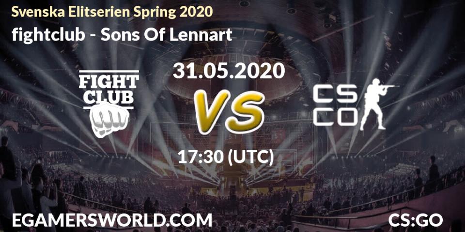 Pronósticos fightclub - Sons Of Lennart. 31.05.2020 at 17:30. Svenska Elitserien Spring 2020 - Counter-Strike (CS2)