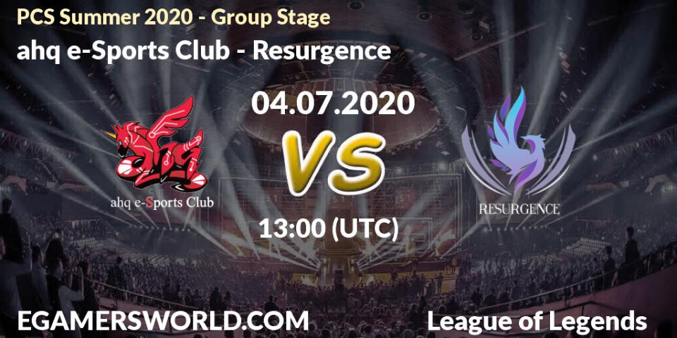 Pronósticos ahq e-Sports Club - Resurgence. 04.07.2020 at 13:00. PCS Summer 2020 - Group Stage - LoL