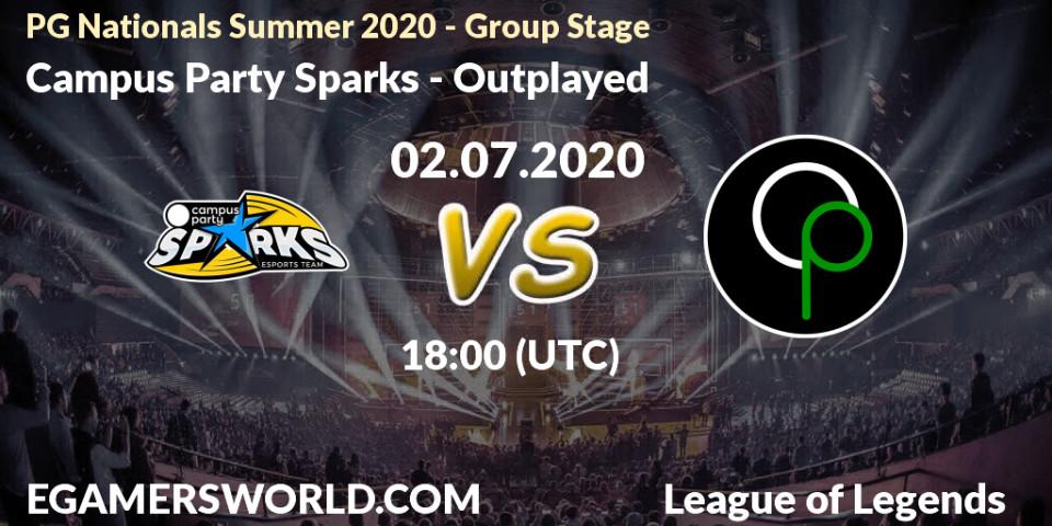Pronósticos Campus Party Sparks - Outplayed. 02.07.20. PG Nationals Summer 2020 - Group Stage - LoL