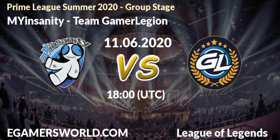 Pronósticos MYinsanity - Team GamerLegion. 11.06.2020 at 18:00. Prime League Summer 2020 - Group Stage - LoL