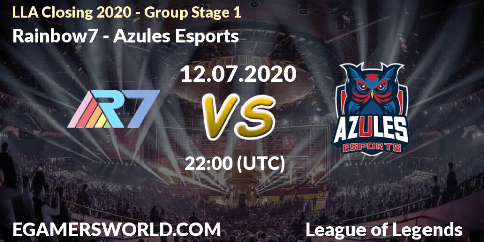Pronósticos Rainbow7 - Azules Esports. 12.07.2020 at 23:00. LLA Closing 2020 - Group Stage 1 - LoL