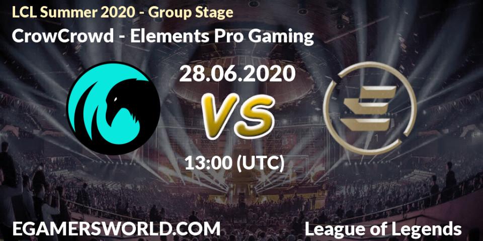 Pronósticos CrowCrowd - Elements Pro Gaming. 28.06.2020 at 13:00. LCL Summer 2020 - Group Stage - LoL