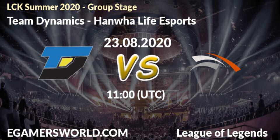 Pronósticos Team Dynamics - Hanwha Life Esports. 23.08.2020 at 10:45. LCK Summer 2020 - Group Stage - LoL