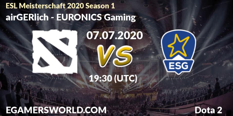 Pronósticos airGERlich - EURONICS Gaming. 07.07.2020 at 19:40. ESL Meisterschaft 2020 Season 1 - Dota 2
