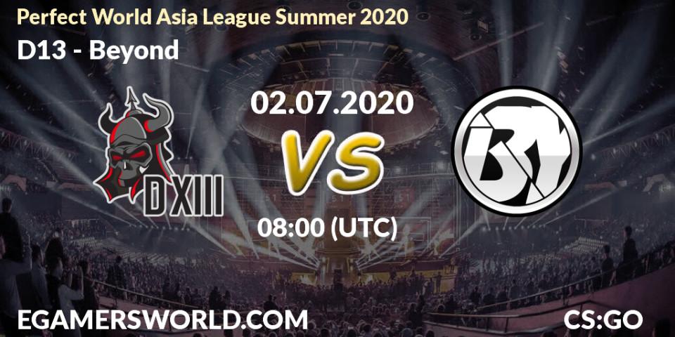 Pronósticos D13 - Beyond. 02.07.20. Perfect World Asia League Summer 2020 - CS2 (CS:GO)