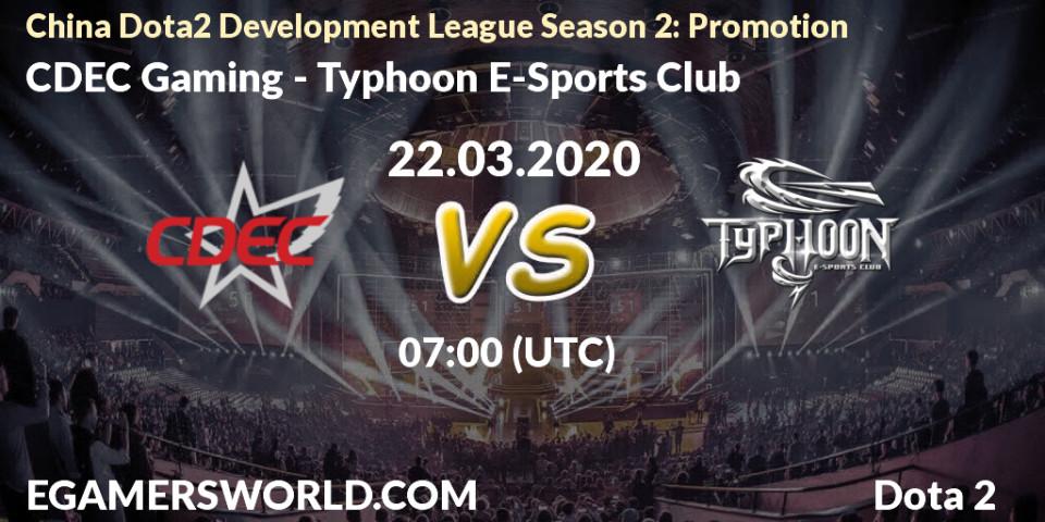 Pronósticos CDEC Gaming - Typhoon E-Sports Club. 22.03.20. China Dota2 Development League Season 2: Promotion - Dota 2