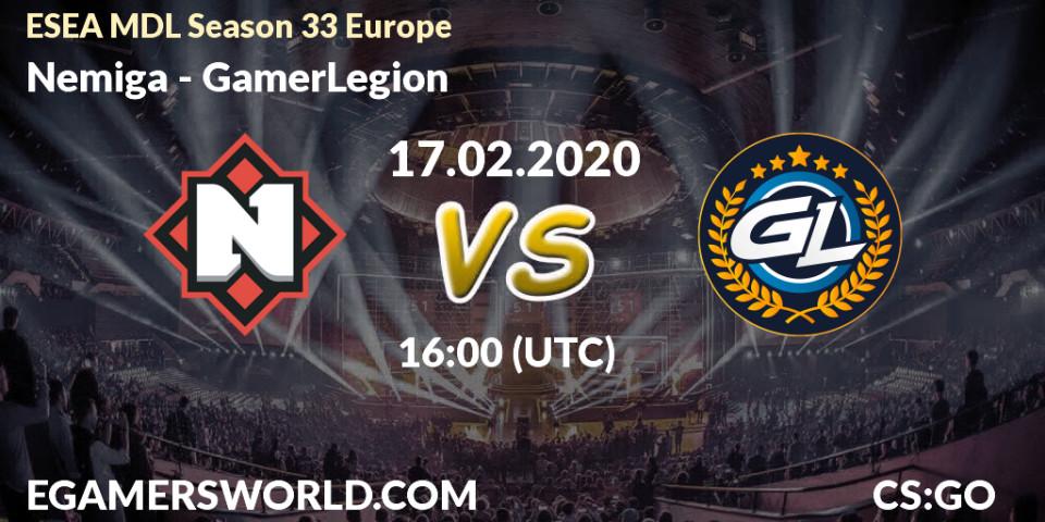 Pronósticos Nemiga - GamerLegion. 21.02.20. ESEA MDL Season 33 Europe - CS2 (CS:GO)