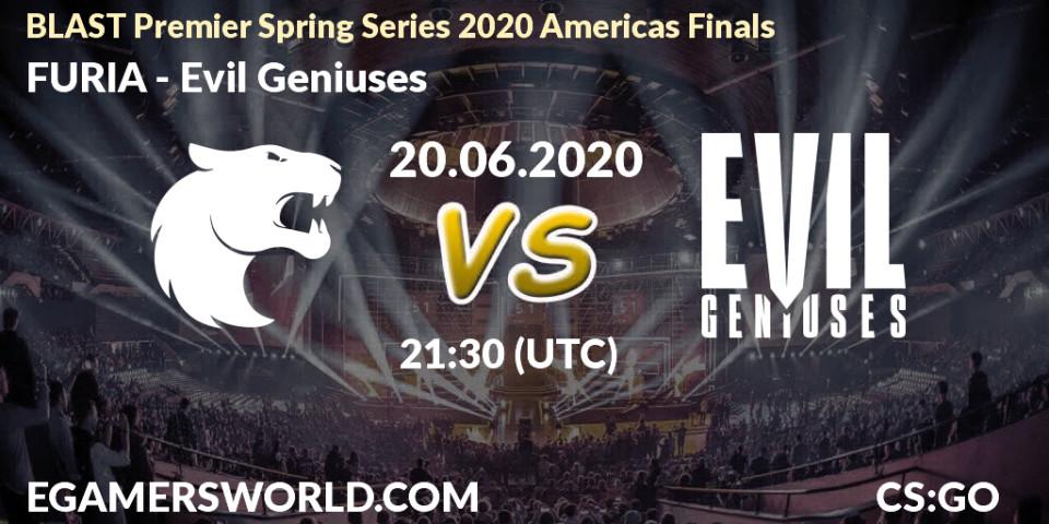 Pronósticos FURIA - Evil Geniuses. 20.06.2020 at 21:30. BLAST Premier Spring Series 2020 Americas Finals - Counter-Strike (CS2)