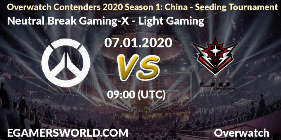 Pronósticos Neutral Break Gaming-X - Light Gaming. 07.01.20. Overwatch Contenders 2020 Season 1: China - Seeding Tournament - Overwatch