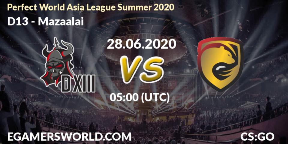 Pronósticos D13 - Mazaalai. 28.06.2020 at 05:00. Perfect World Asia League Summer 2020 - Counter-Strike (CS2)