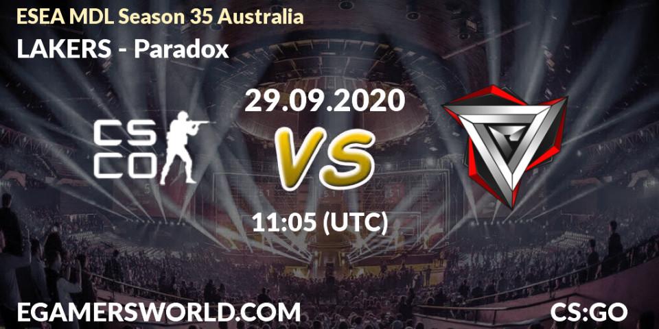 Pronósticos LAKERS - Paradox. 29.09.2020 at 11:10. ESEA MDL Season 35 Australia - Counter-Strike (CS2)
