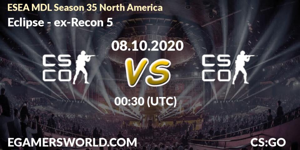 Pronósticos Eclipse - ex-Recon 5. 23.10.2020 at 00:30. ESEA MDL Season 35 North America - Counter-Strike (CS2)