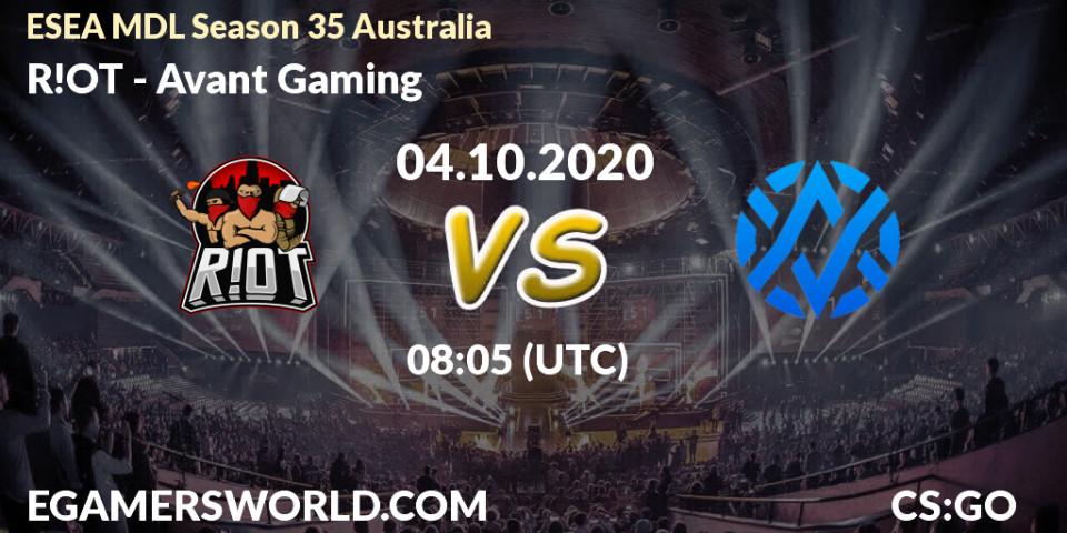 Pronósticos R!OT - Avant Gaming. 04.10.2020 at 08:05. ESEA MDL Season 35 Australia - Counter-Strike (CS2)