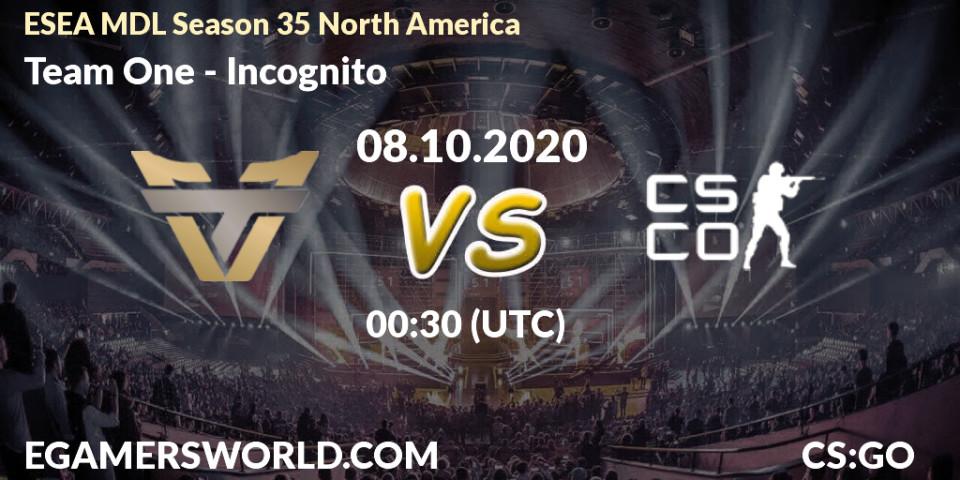 Pronósticos Team One - Incognito. 08.10.2020 at 00:30. ESEA MDL Season 35 North America - Counter-Strike (CS2)