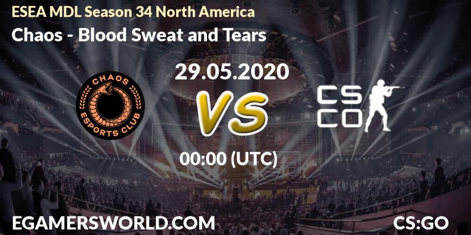 Pronósticos Chaos - Blood Sweat and Tears. 29.05.2020 at 00:05. ESEA MDL Season 34 North America - Counter-Strike (CS2)