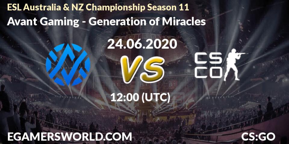 Pronósticos Avant Gaming - Generation of Miracles. 24.06.2020 at 12:00. ESL Australia & NZ Championship Season 11 - Counter-Strike (CS2)