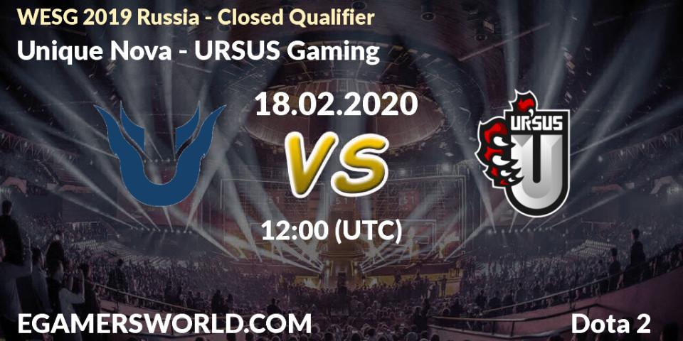 Pronósticos Unique Nova - URSUS Gaming. 18.02.2020 at 12:00. WESG 2019 Russia - Closed Qualifier - Dota 2