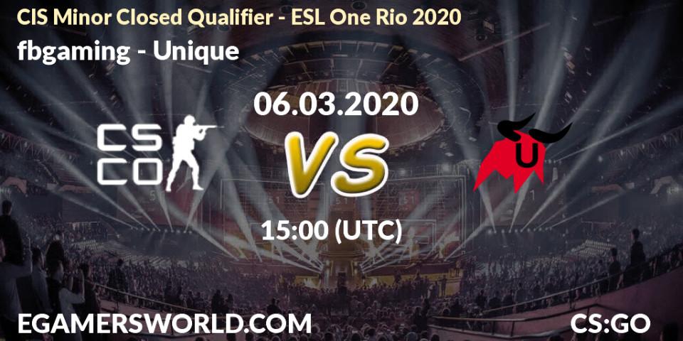 Pronósticos fbgaming - Unique. 06.03.2020 at 15:00. CIS Minor Closed Qualifier - ESL One Rio 2020 - Counter-Strike (CS2)