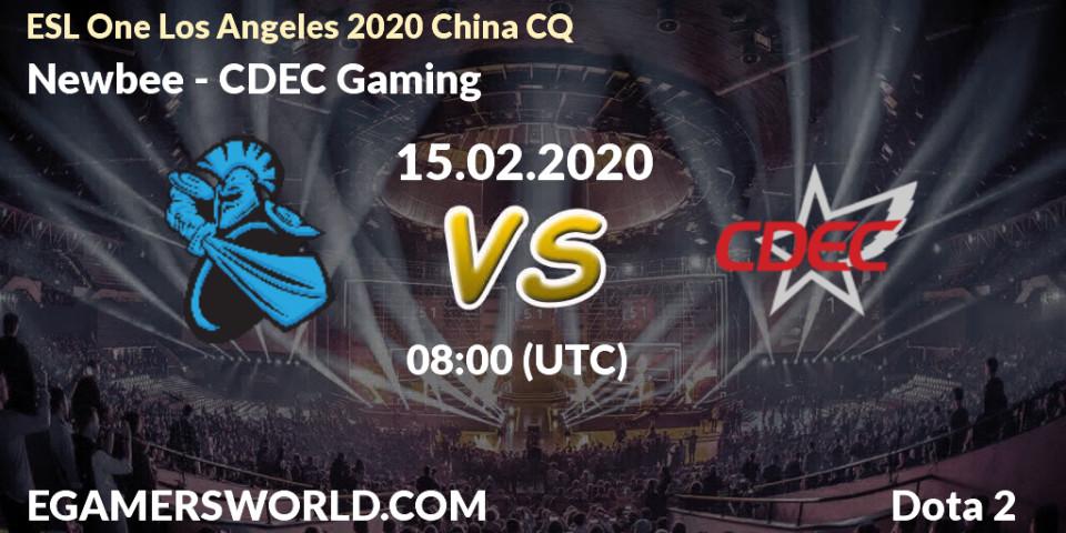 Pronósticos Newbee - CDEC Gaming. 15.02.20. ESL One Los Angeles 2020 China CQ - Dota 2