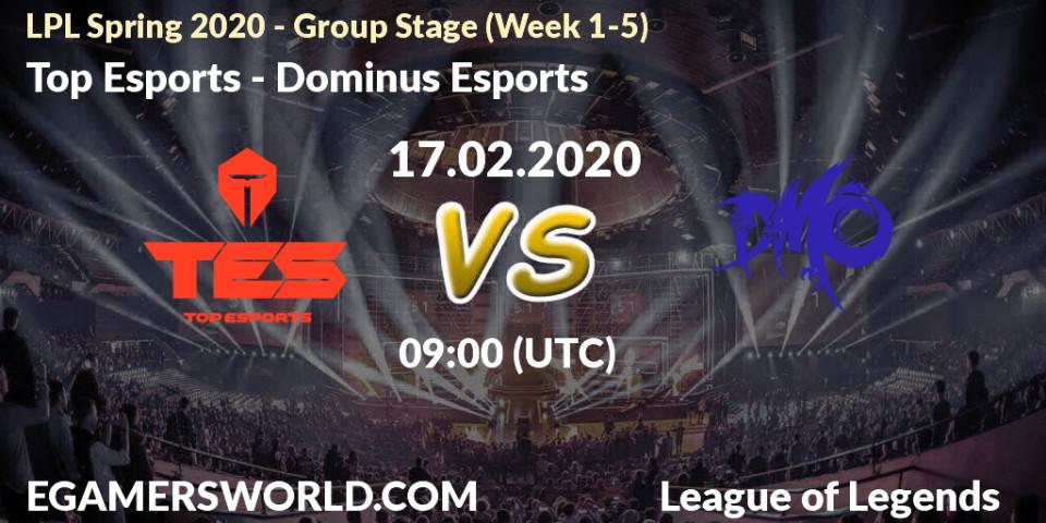 Pronósticos Top Esports - Dominus Esports. 23.03.2020 at 06:00. LPL Spring 2020 - Group Stage (Week 1-4) - LoL