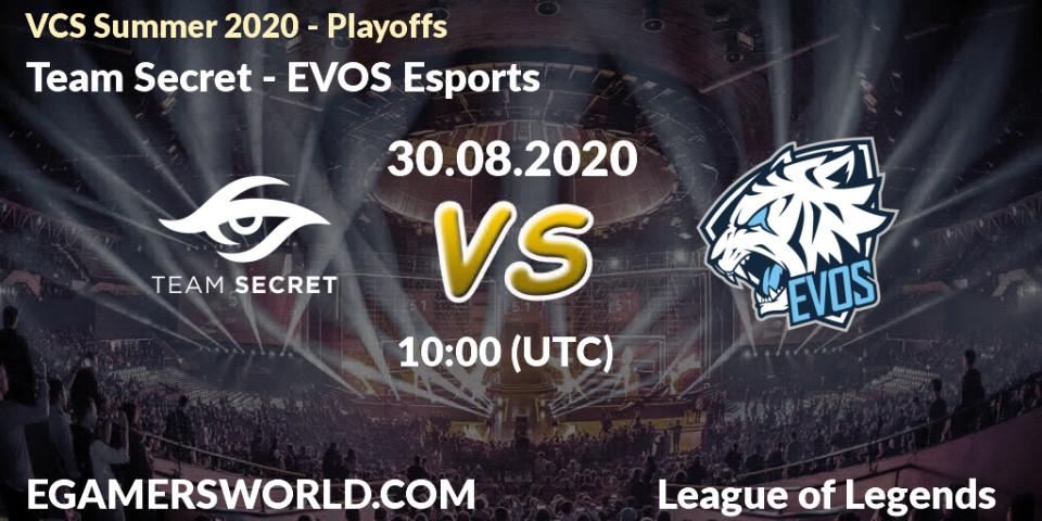 Pronósticos Team Secret - EVOS Esports. 30.08.20. VCS Summer 2020 - Playoffs - LoL