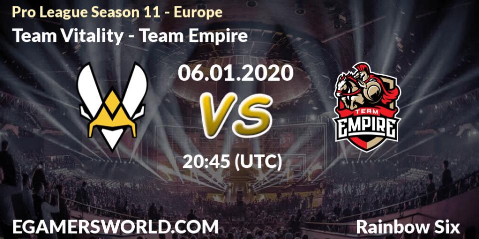 Pronósticos Team Vitality - Team Empire. 06.01.20. Pro League Season 11 - Europe - Rainbow Six
