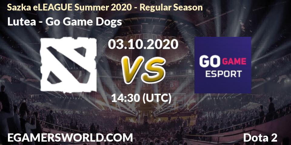 Pronósticos Lutea - Go Game Dogs. 03.10.2020 at 14:30. Sazka eLEAGUE Summer 2020 - Regular Season - Dota 2