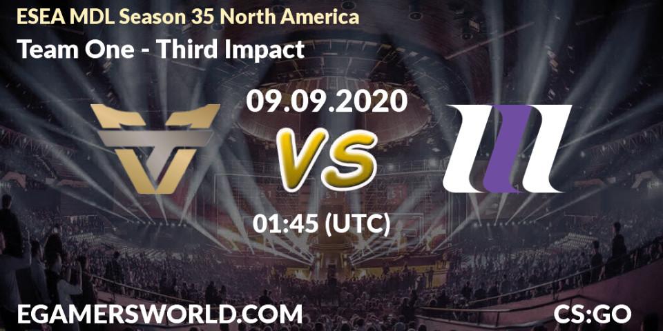 Pronósticos Team One - Third Impact. 09.09.2020 at 01:45. ESEA MDL Season 35 North America - Counter-Strike (CS2)