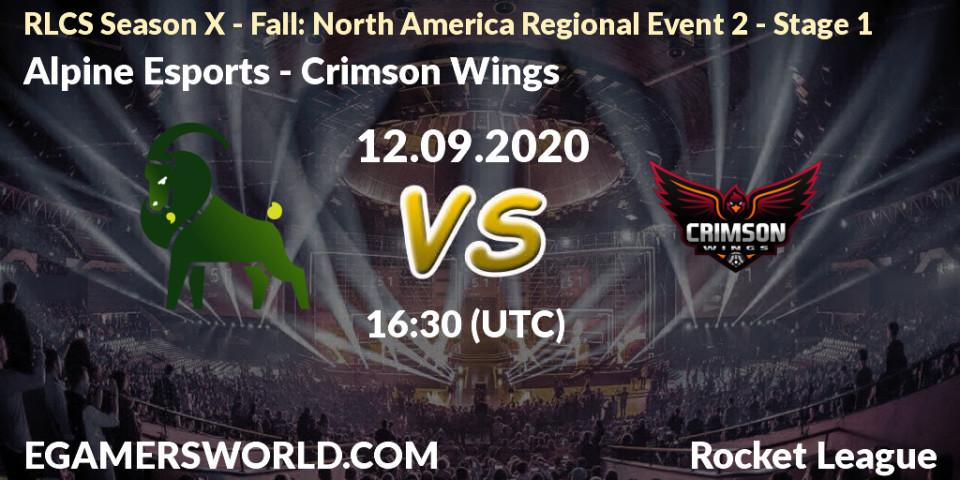 Pronósticos Alpine Esports - Crimson Wings. 13.09.2020 at 16:30. RLCS Season X - Fall: North America Regional Event 2 - Stage 1 - Rocket League