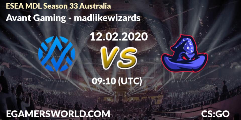 Pronósticos Avant Gaming - madlikewizards. 26.02.20. ESEA MDL Season 33 Australia - CS2 (CS:GO)