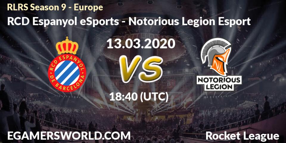 Pronósticos RCD Espanyol eSports - Notorious Legion Esport. 13.03.20. RLRS Season 9 - Europe - Rocket League