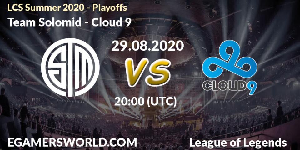 Pronósticos Team Solomid - Cloud 9. 29.08.2020 at 19:32. LCS Summer 2020 - Playoffs - LoL