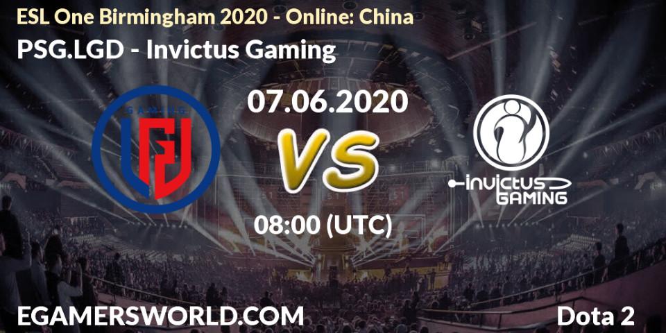 Pronósticos PSG.LGD - Invictus Gaming. 07.06.2020 at 08:27. ESL One Birmingham 2020 - Online: China - Dota 2