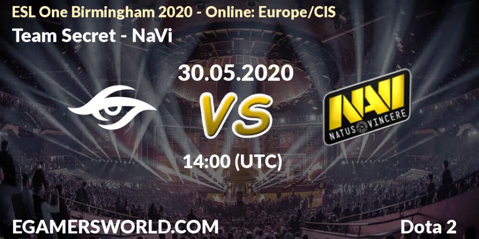 Pronósticos Team Secret - NaVi. 30.05.20. ESL One Birmingham 2020 - Online: Europe/CIS - Dota 2
