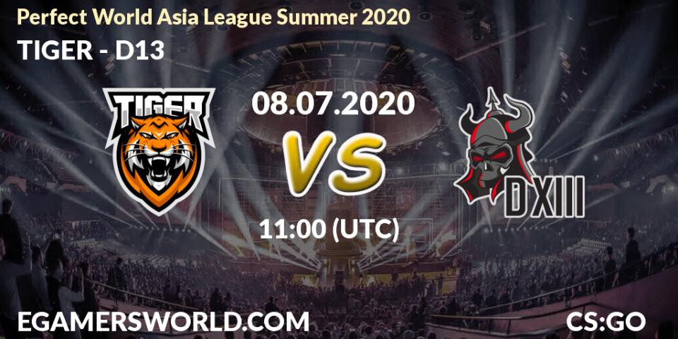 Pronósticos TIGER - D13. 08.07.2020 at 11:00. Perfect World Asia League Summer 2020 - Counter-Strike (CS2)
