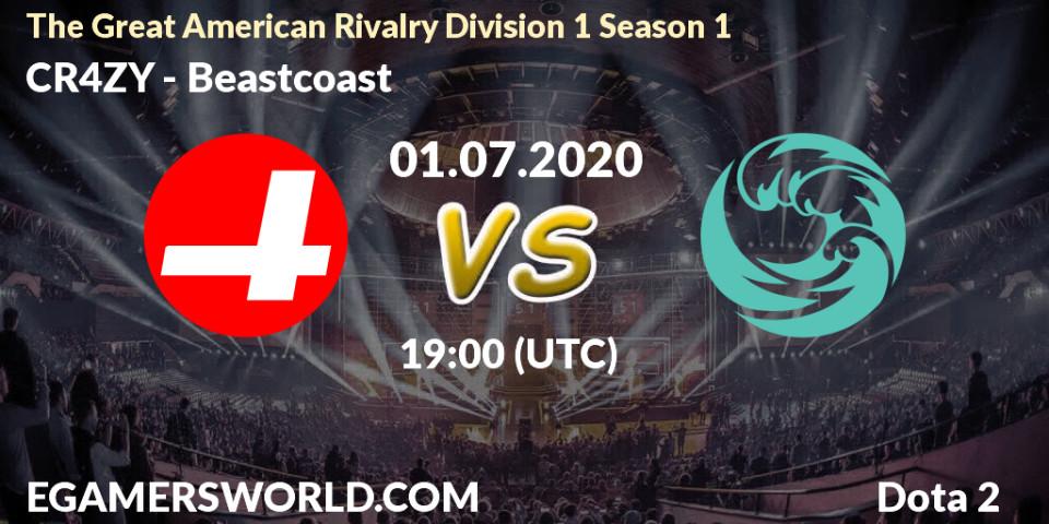 Pronósticos CR4ZY - Beastcoast. 01.07.2020 at 21:06. The Great American Rivalry Division 1 Season 1 - Dota 2