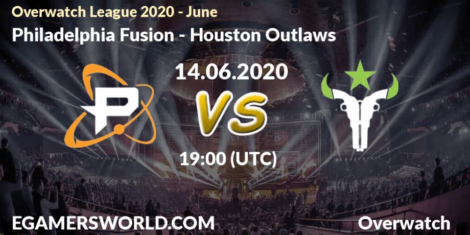Pronósticos Philadelphia Fusion - Houston Outlaws. 14.06.20. Overwatch League 2020 - June - Overwatch