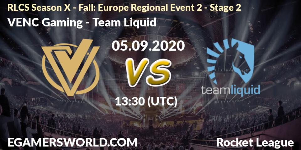 Pronósticos VENC Gaming - Team Liquid. 05.09.2020 at 13:30. RLCS Season X - Fall: Europe Regional Event 2 - Stage 2 - Rocket League