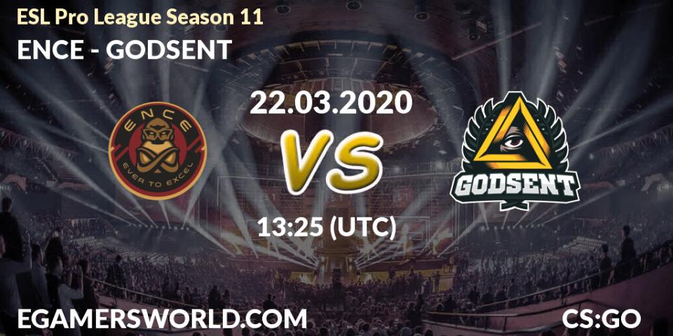 Pronósticos ENCE - GODSENT. 22.03.2020 at 13:25. ESL Pro League Season 11: Europe - Counter-Strike (CS2)