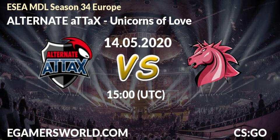 Pronósticos ALTERNATE aTTaX - Unicorns of Love. 14.05.2020 at 15:00. ESEA MDL Season 34 Europe - Counter-Strike (CS2)