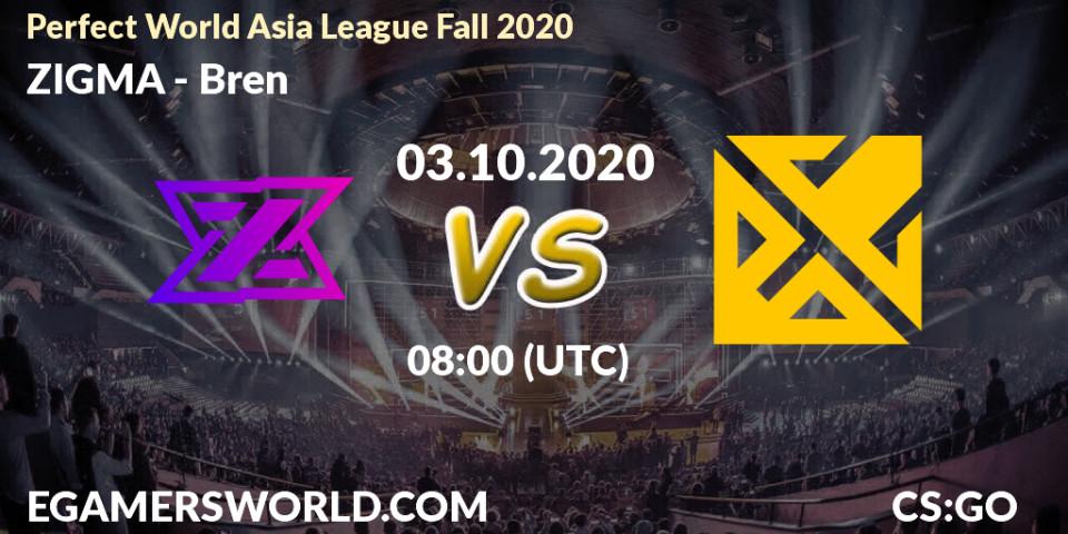 Pronósticos ZIGMA - Bren. 03.10.2020 at 07:30. Perfect World Asia League Fall 2020 - Counter-Strike (CS2)