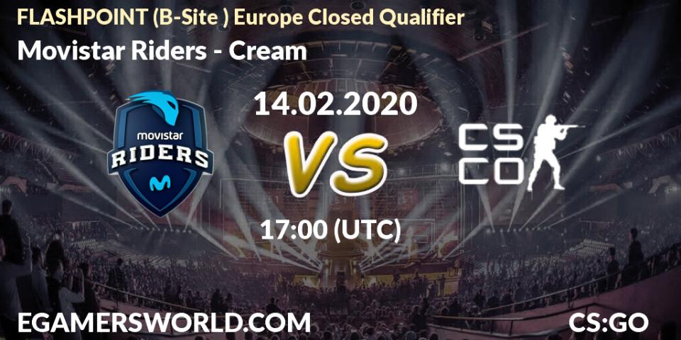 Pronósticos Movistar Riders - Cream. 14.02.2020 at 17:15. FLASHPOINT Europe Closed Qualifier - Counter-Strike (CS2)
