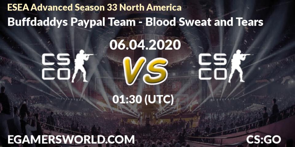 Pronósticos Buffdaddys Paypal Team - Blood Sweat and Tears. 06.04.2020 at 01:40. ESEA Advanced Season 33 North America - Counter-Strike (CS2)