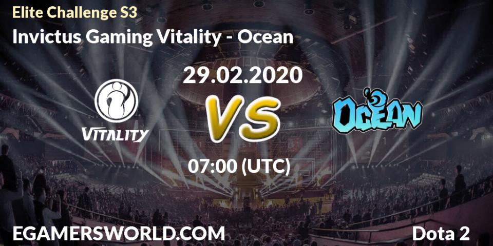 Pronósticos Invictus Gaming Vitality - Ocean. 29.02.2020 at 07:25. Elite Challenge S3 - Dota 2