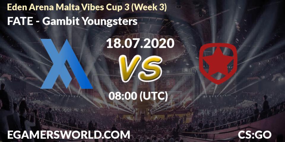 Pronósticos FATE - Gambit Youngsters. 18.07.2020 at 08:00. Eden Arena Malta Vibes Cup 3 (Week 3) - Counter-Strike (CS2)
