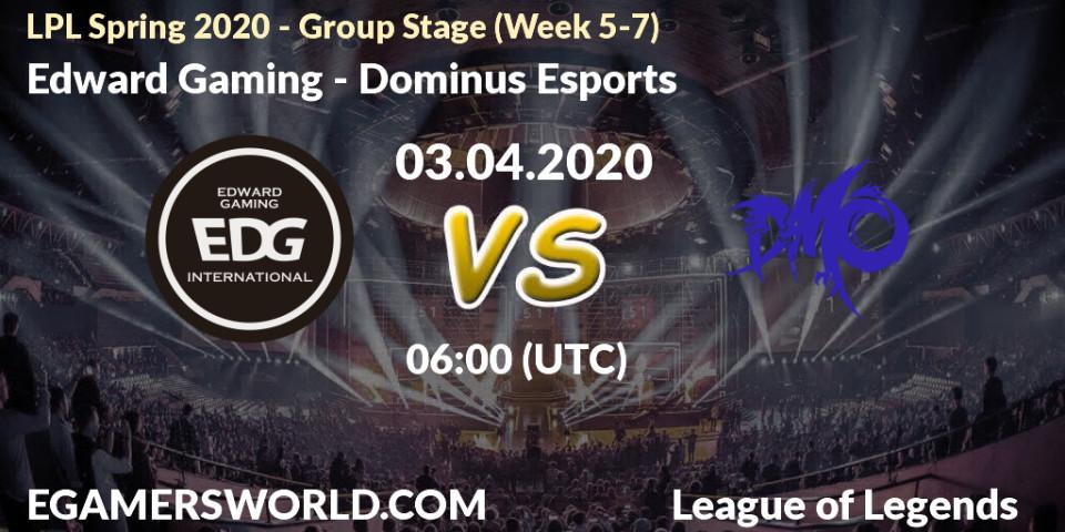 Pronósticos Edward Gaming - Dominus Esports. 03.04.20. LPL Spring 2020 - Group Stage (Week 5-7) - LoL