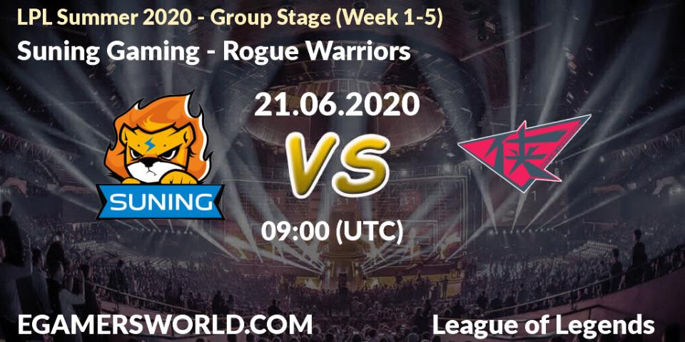 Pronósticos Suning Gaming - Rogue Warriors. 21.06.20. LPL Summer 2020 - Group Stage (Week 1-5) - LoL